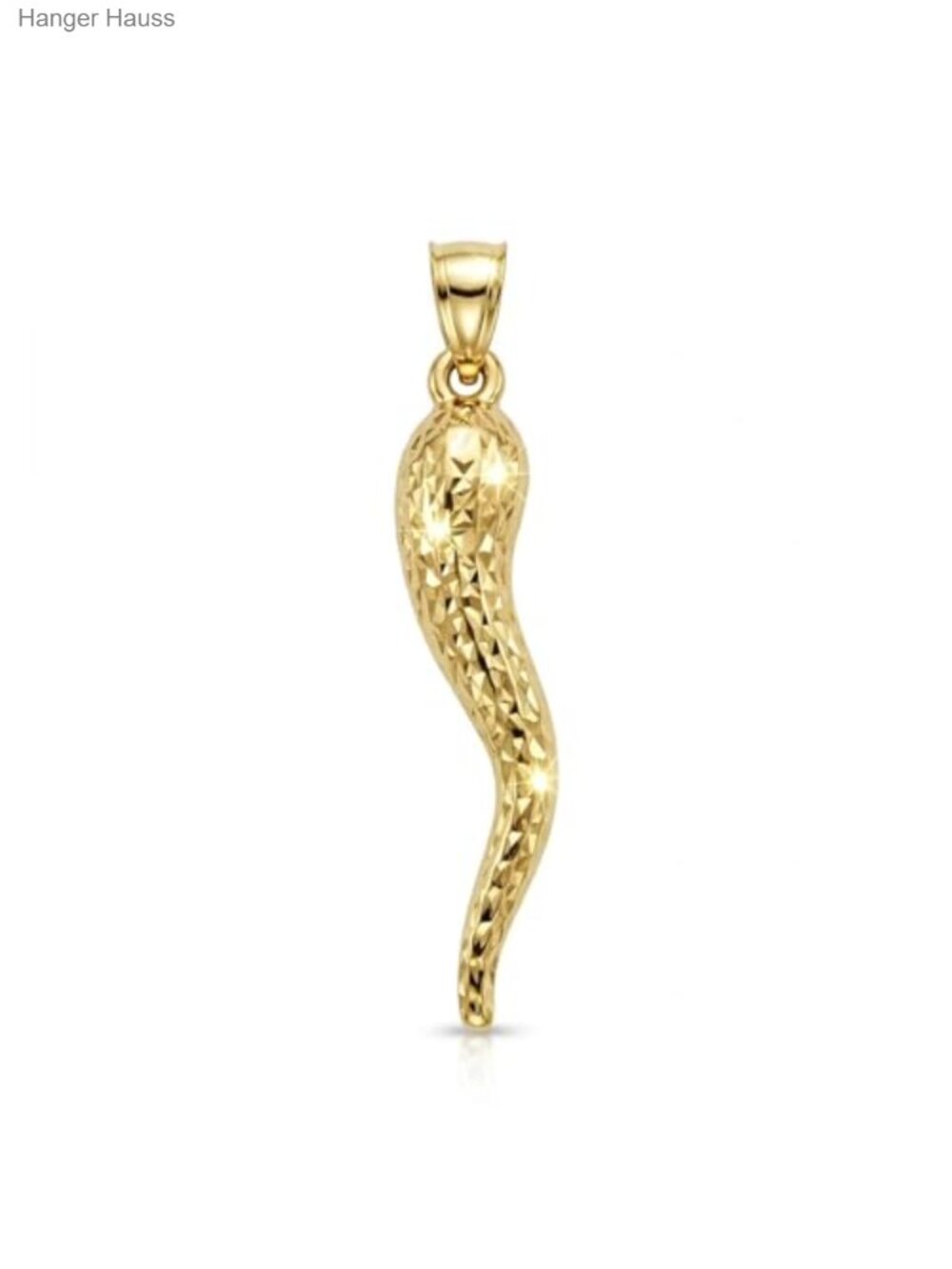 10K Solid Gold Italian Horn Pendant Diamond Cut Cornicello Charm for Necklace